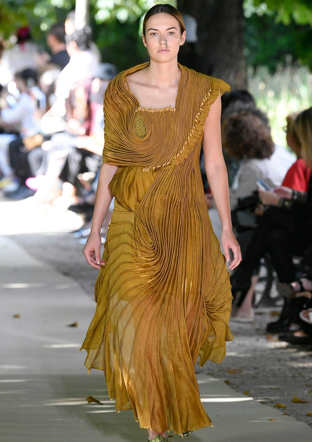 Mustard Corded Drape Gown