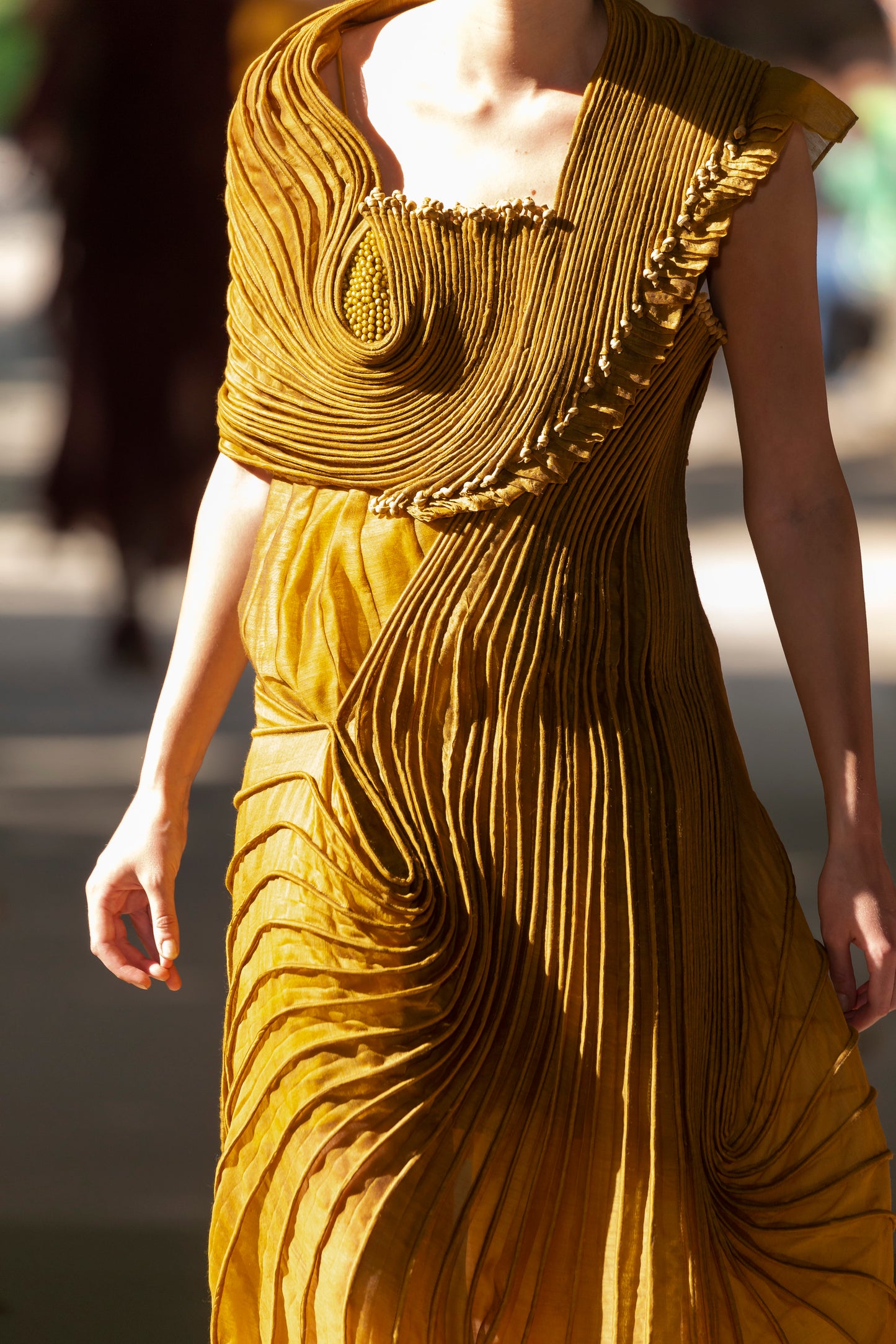 Mustard Corded Drape Gown